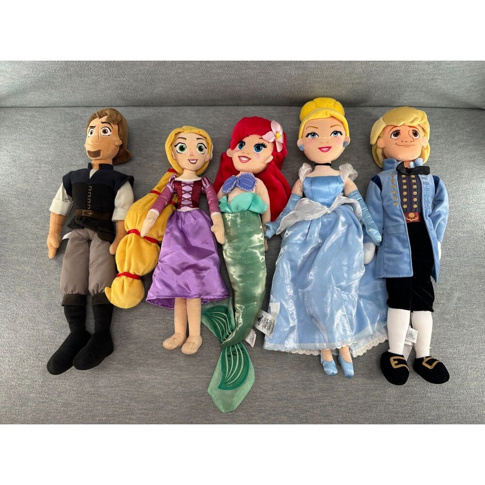 DISNEY Cinderella Flynn Ariel Kristoff & Rapunzel 18-22" Lot 5 Plush Doll